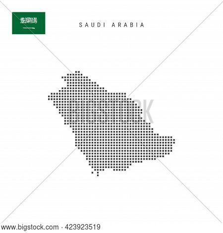 Square Dots Pattern Map Of Saudi Arabia. Saudi Arabian Dotted Pixel Map With National Flag Isolated 