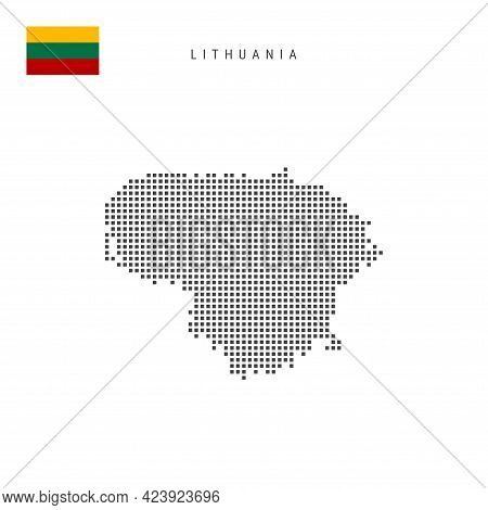 Square Dots Pattern Map Of Lithuania. Lithuanian Dotted Pixel Map With National Flag Isolated On Whi