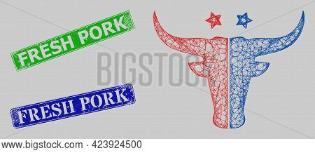 Carcass Net Mesh American Beef Logo Model, And Fresh Pork Blue And Green Rectangular Rubber Seal Imi