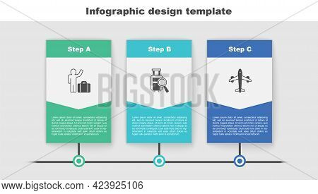 Set Tourist With Suitcase, Lost Baggage And Plane. Business Infographic Template. Vector