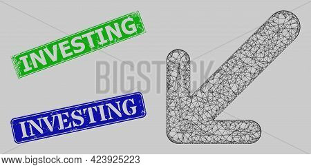 Carcass Network Arrow Down Left Model, And Investing Blue And Green Rectangular Grunge Stamp Seals. 
