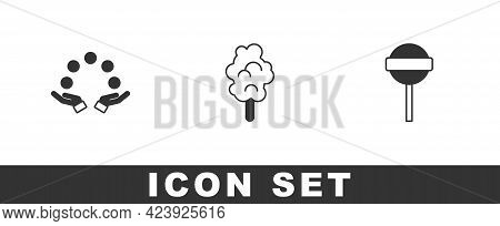 Set Juggling Ball, Cotton Candy And Lollipop Icon. Vector