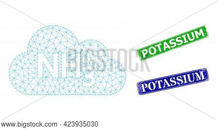 Polygonal Ammoniac Gas Model, And Potassium Blue And Green Rectangle Rubber Stamp Seals. Polygonal C