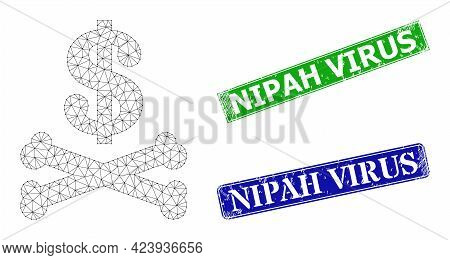 Mesh Dead Dollar Image, And Nipah Virus Blue And Green Rectangular Rubber Stamps. Mesh Carcass Image