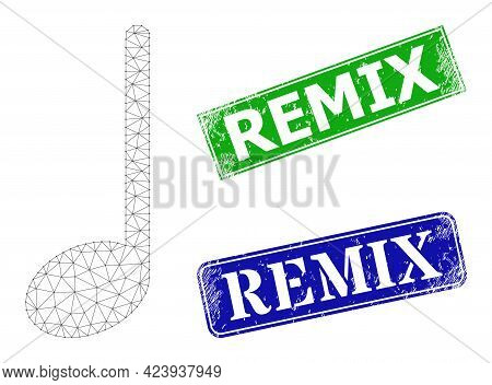 Mesh Musical Note Model, And Remix Blue And Green Rectangular Dirty Stamp Seals. Mesh Carcass Illust