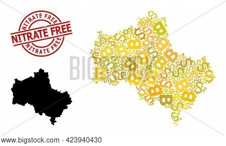 Grunge Nitrate Free Stamp Seal, And Banking Mosaic Map Of Moscow Region. Red Round Stamp Seal Contai