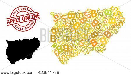 Textured Apply Online Stamp Seal, And Currency Mosaic Map Of Jaen Spanish Province. Red Round Stamp 