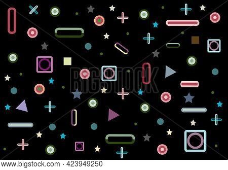 Abstract Vector Background, Various Geometric Shapes On Black Background