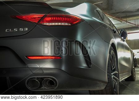 Bangkok, Thailand - 08 Jun 2021 : Close-up Of Rear Light Or Tail Lamp, Exhaust Pipe And Wheel Of Mat