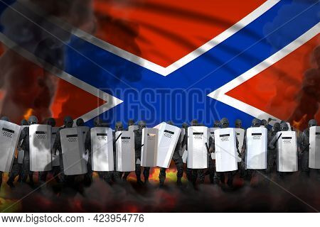 Novorossia Police Swat In Heavy Smoke And Fire Protecting Country Against Revolt - Protest Stopping 