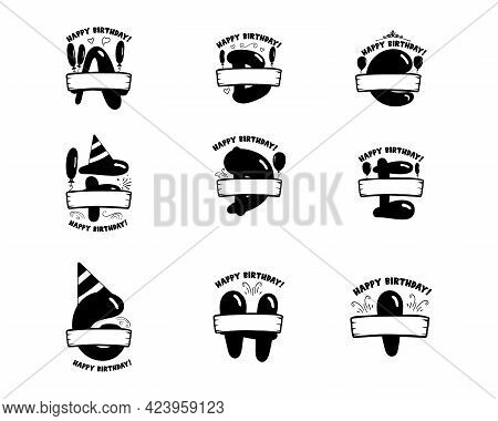 Initial Birthday Letters. From A To I. Happy Birthday Monogram Designs With Balloons. Alphabet Templ