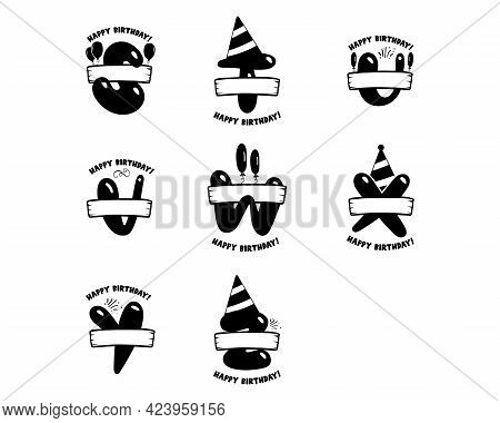 Initial Birthday Letters. From S To Z. Happy Birthday Monogram Designs With Balloons. Alphabet Templ