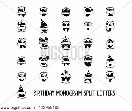Initial Birthday Letters. From A To Z. Happy Birthday Monogram Designs With Balloons. Alphabet Templ