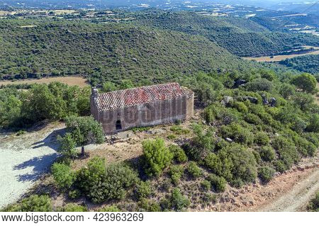 Hermitage Holy Savior Of The Coll De La Aguda, In Tora La Segarra, Catalonia Spain. Aerial View