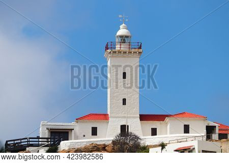White Lighthouse Tower Building At Cape St. Blaize, Mossel Bay, South Africa