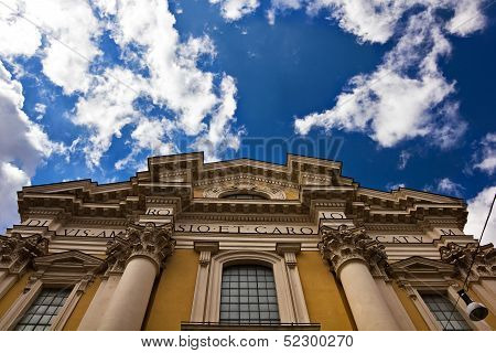 Italian basilica facade and blue sky