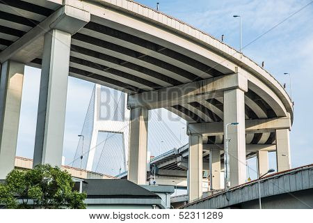 Shanghai Urban Landscape, Nanpu Bridge Crossing The River