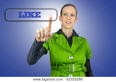 Young Woman Pressing Like Button