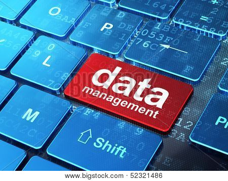 Information concept: Data Management on computer keyboard backgr
