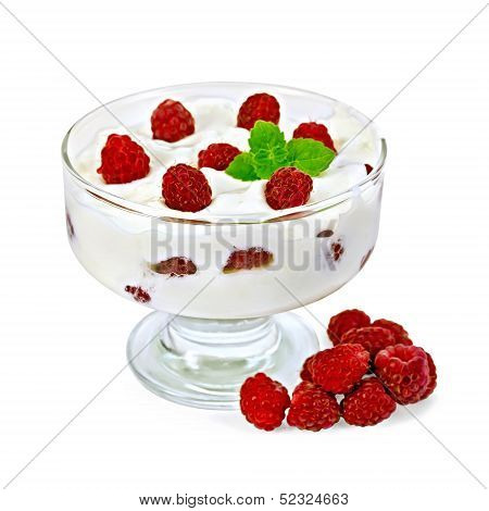 Yogurt Thick With Raspberries And Mint