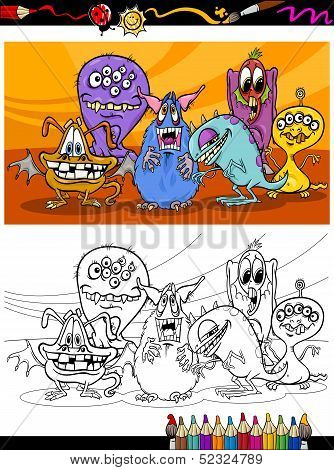 Cartoon Monsters Group Coloring Page