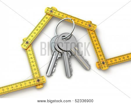 House from yardstick and bunch of keys.  3d