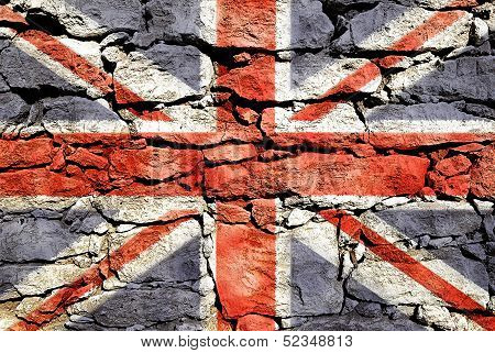 Texture Of Stone Wall With A Picture Of Union Jack.