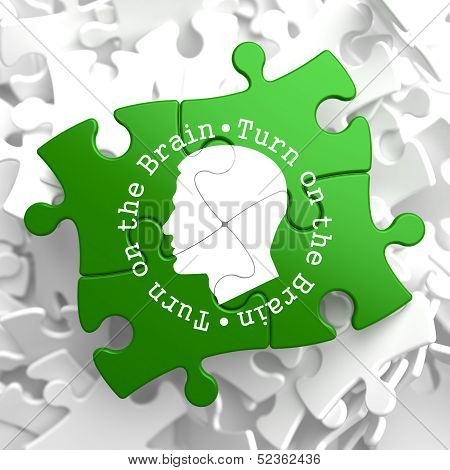 Turn On the Brain:  Green Puzzle Pieces.