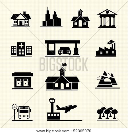 Vector icons set of places.