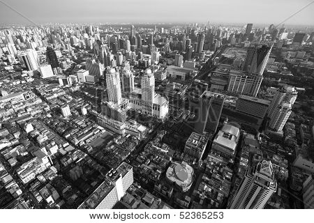 BANGKOK - APR 23: A view on the city from Bayok Sky hotel (b/w photo) on Apr 23, 2012 in Bangkok, Thailand. Baiyoke Sky the tallest hotel in Southeast Asia and the 3-tallest all hotel in the world.