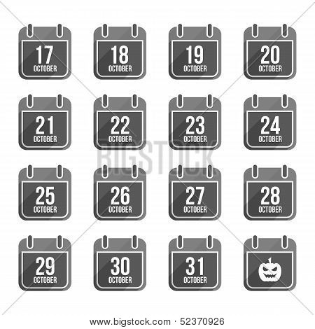 October vector flat calendar icons with long shadow.