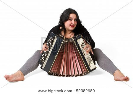 Brunette With Accordion Isolated