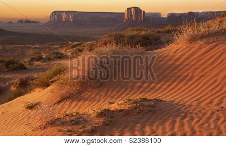 Red sand dunes during morning at Monument valley, Arizona