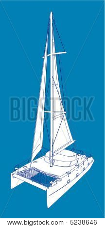 Barco catamarã Vector olhar de desenho como a pintura