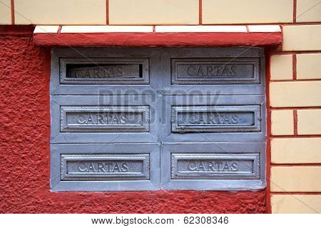 Old Postboxes On Wall In Brazil