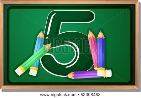 Illustration of a blackboard with five pencils