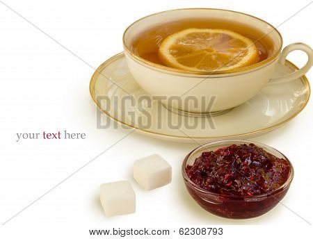 Cup Of Tea With Lemon And Raspberry Jam