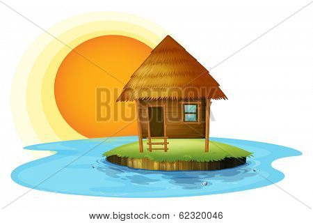 Illustration of an island with a nipa hut on a white background