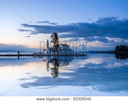 scene of Vlacherna monastery, Kanoni, Corfu, Greece