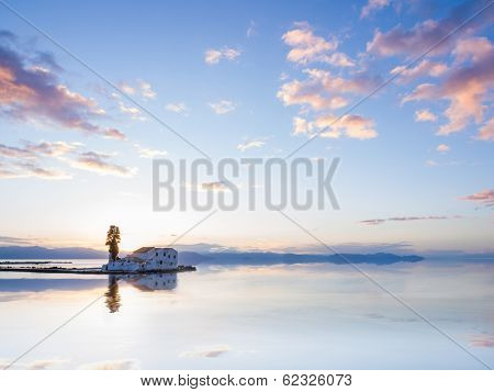 scene of Vlacherna monastery, Kanoni, Corfu, Greece