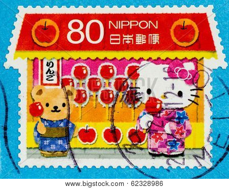 JAPAN - CIRCA 2011: A stamp printed in Japan shows Hello Kitty and Dear Daniel, circa 2011 