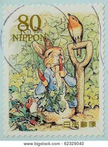 JAPAN - CIRCA 2011: a stamp printed in Japan shows Peter Rabbit, Childrens book, circa 2011