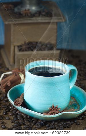 Coffee And Old Coffee Mill