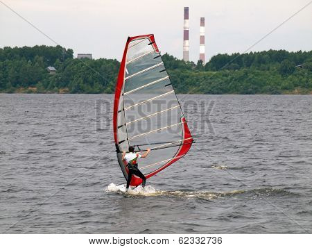 Windsurfer At Kaunas Sea On June 14, 2013 In Kaunas, Lithuania