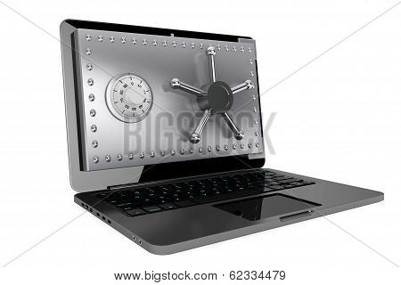 Computer Security Concept. Laptop With Safe Door