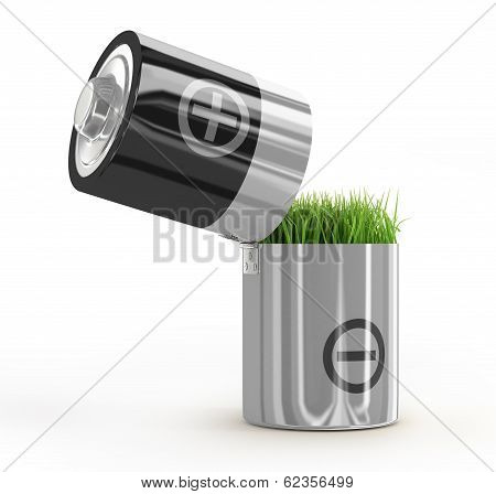 battery and a grass