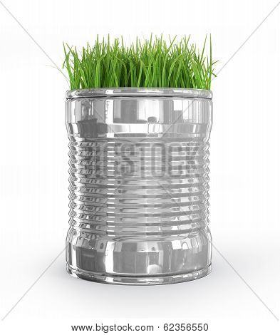 grass in a metal can