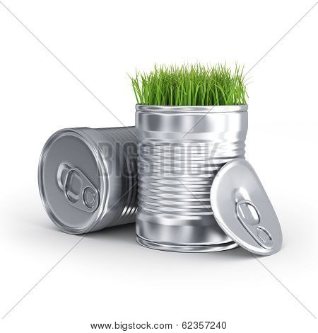 grass in a metal can