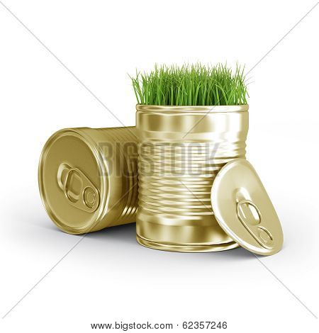 grass in a metal can