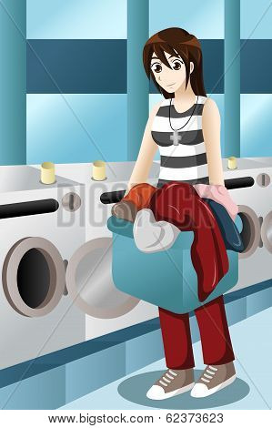 Young Woman Doing Laundry